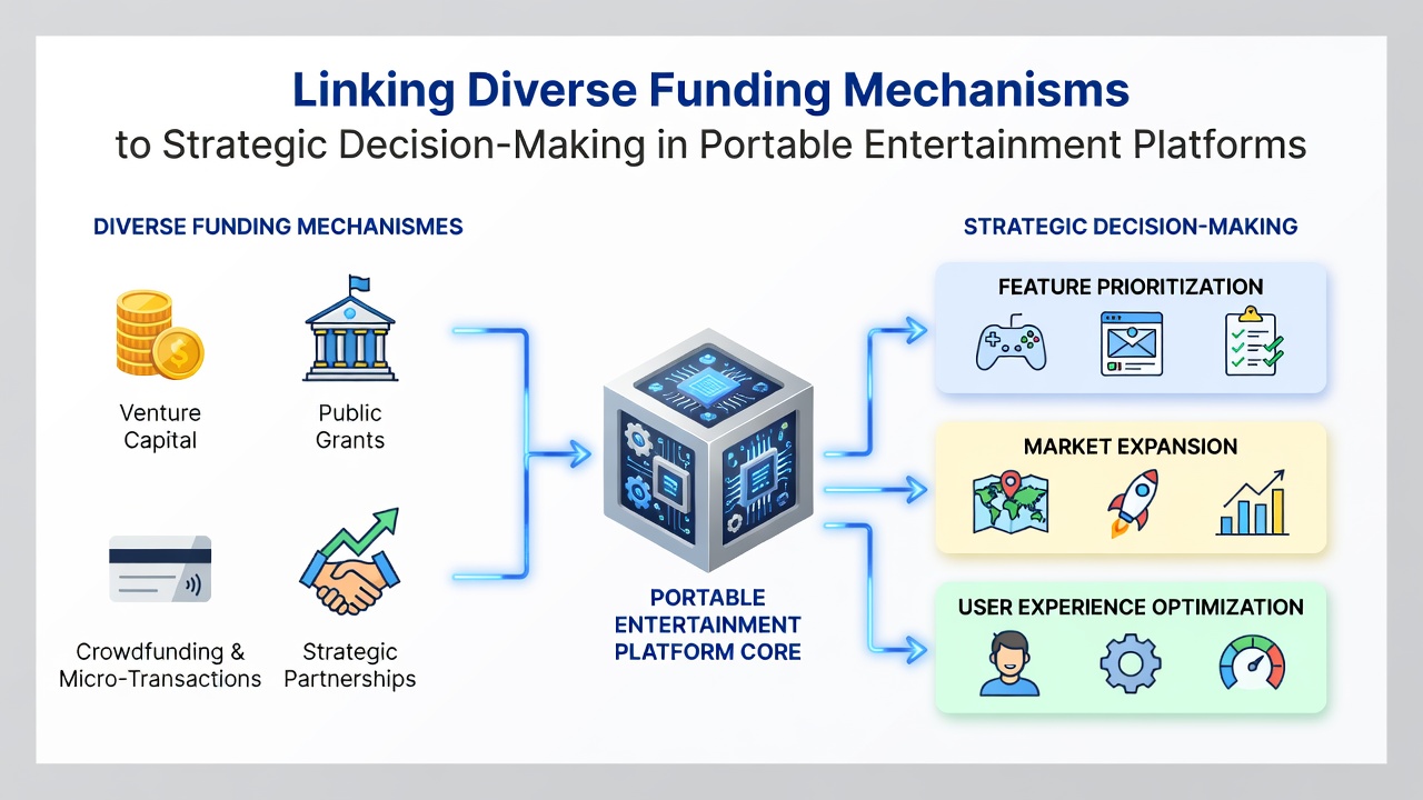 Darstellung mobiler Gaming-Plattformen mit verschiedenen Finanzierungsströmen und Entscheidungsmodellen